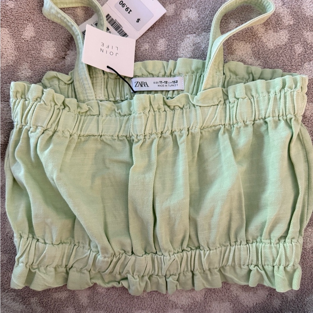 Zara Light Green Ruffled Crop Top